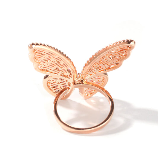 Baguette Crystal Butterfly Ring — 3D Filigree Open Band, Unisex