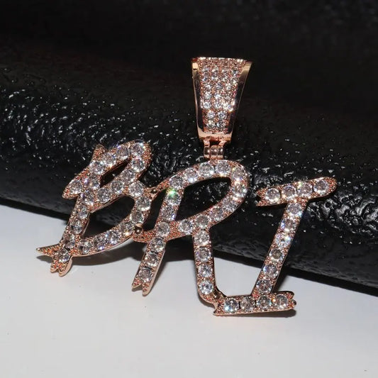 Brush Graffiti Script Custom Name Pendant — Pavé Iced Out Letters