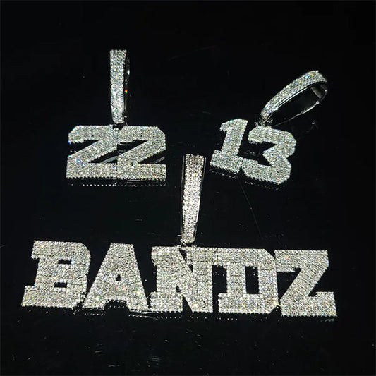 Custom iced out jersey number pendants 22 and 13 with matching varsity team nameplate