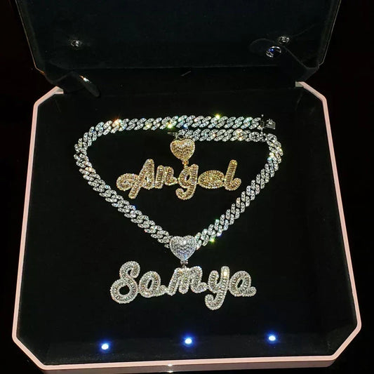 Cursive, block, and gothic custom name pendant font styles comparison — VibePlugs iced out jewelry 2026