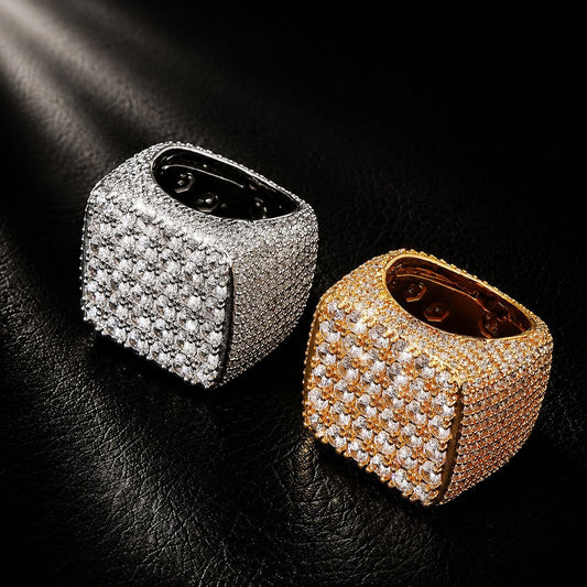 Cluster Cube Ring – Iced Out Round CZ Ring for Men