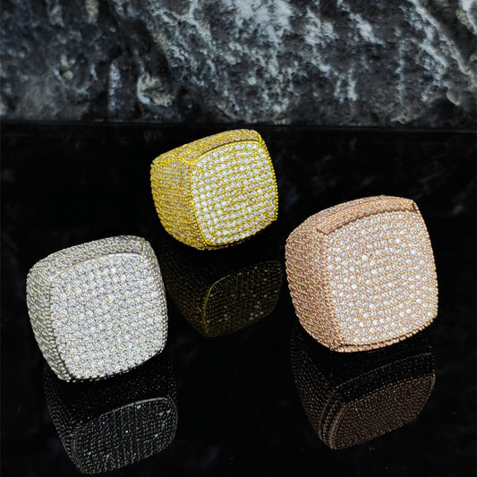 Iced Out Cushion Square Ring — Ready to Ship Brass 5A CZ Gold Silver Rose Gold