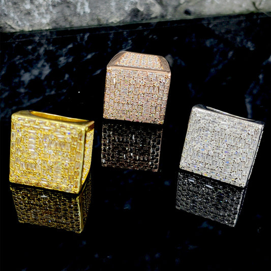 Cube Signet Ring – Iced Out Square Ring for Men