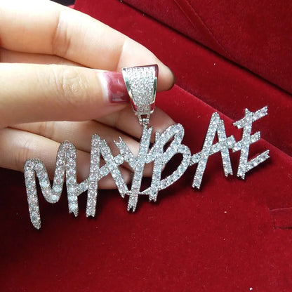 Brush Graffiti Script Custom Name Pendant — Pavé Iced Out Letters