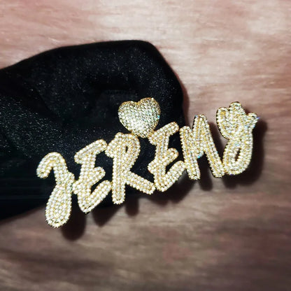 Baguette Cursive Script Custom Name Pendant with Heart Bail