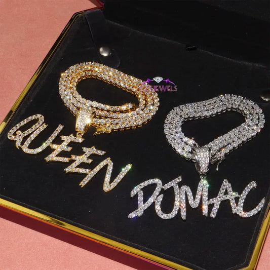 Brush Graffiti Script Custom Name Pendant — Pavé Iced Out Letters