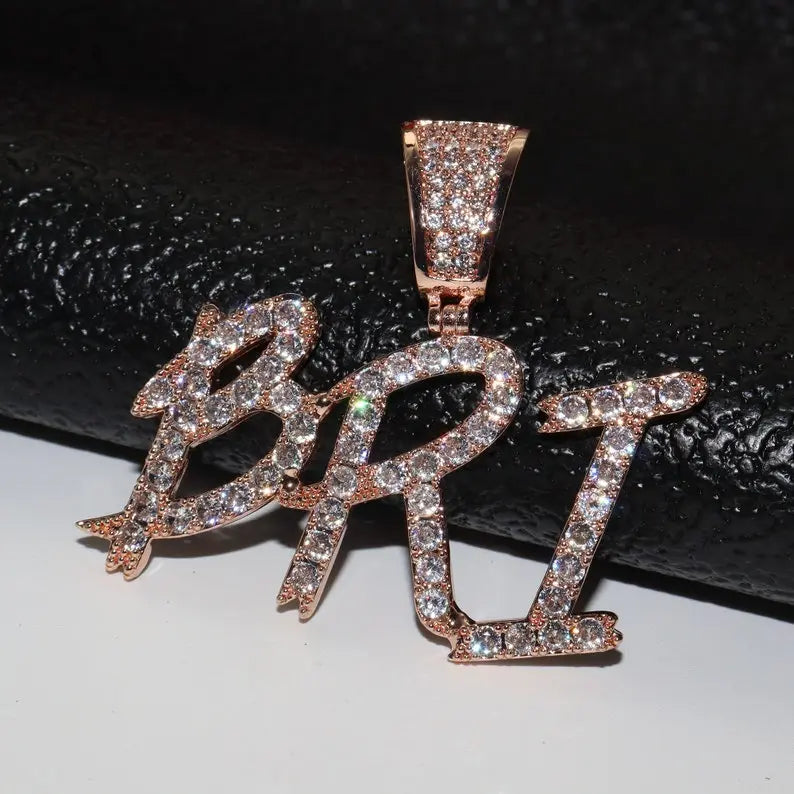 "VibeScript" Custom Iced Brush Cursive Name Necklace