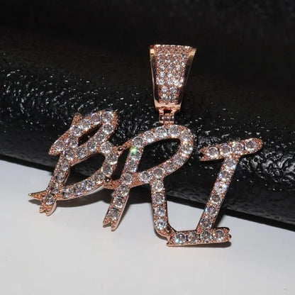 Brush Graffiti Script Custom Name Pendant — Pavé Iced Out Letters
