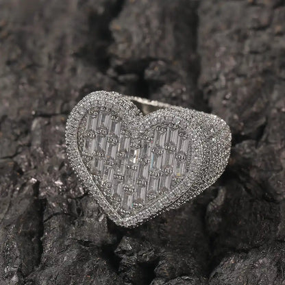 Baguette CZ Heart Ring for Women, Minimal Prong Set