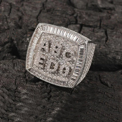 Custom Iced Out Nameplate Ring — Engraved Letters on Championship-Style Face