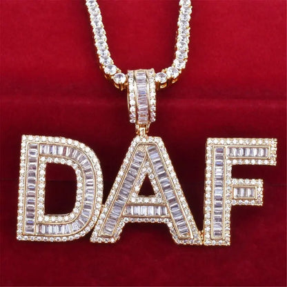 Baguette Block Letter Custom Name Pendant — Iced Out Capital Letters