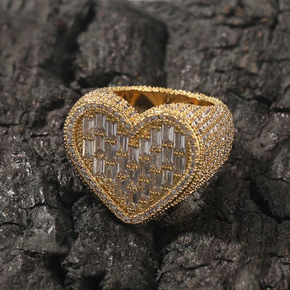 Baguette CZ Heart Ring for Women, Minimal Prong Set