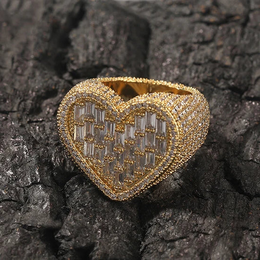 Baguette CZ Heart Ring for Women, Minimal Prong Set