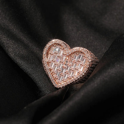 Baguette CZ Heart Ring for Women, Minimal Prong Set