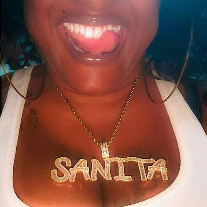 Borderless Baguette Block Custom Name Pendant — No Frame Edge-to-Edge Ice