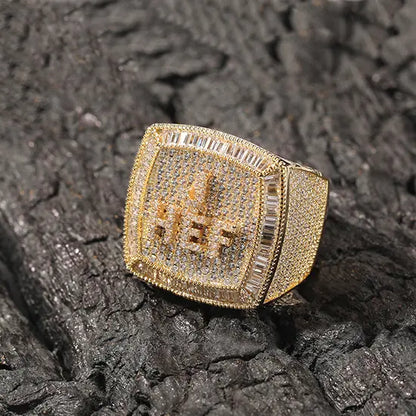 Custom Iced Out Nameplate Ring — Engraved Letters on Championship-Style Face
