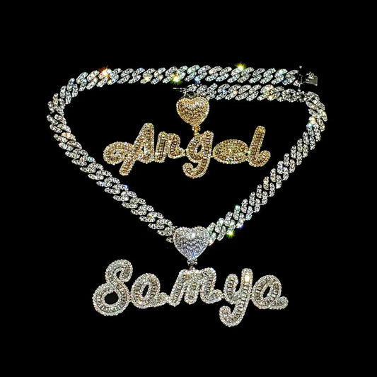 Script Name Necklace with Heart Bail