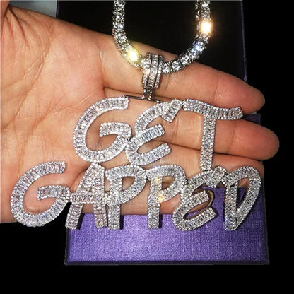 Borderless Baguette Block Custom Name Pendant — No Frame Edge-to-Edge Ice