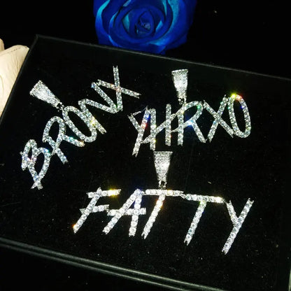 Brush Graffiti Script Custom Name Pendant — Pavé Iced Out Letters