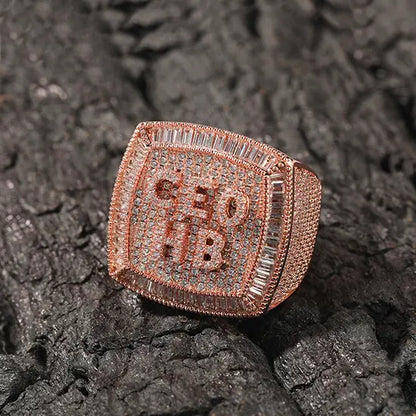 Custom Iced Out Nameplate Ring — Engraved Letters on Championship-Style Face