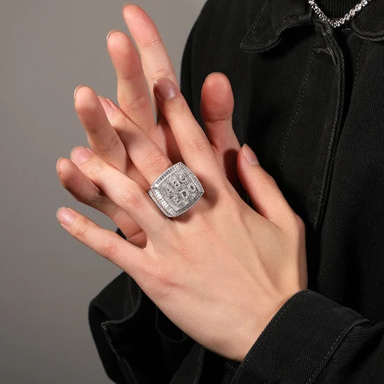 Custom Hip Hop Gemstone Nameplate Ring – 2 to 6 Letters – US Sizes 6–11