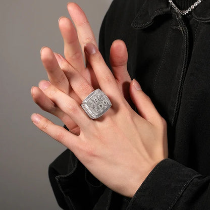 Custom Iced Out Nameplate Ring — Engraved Letters on Championship-Style Face