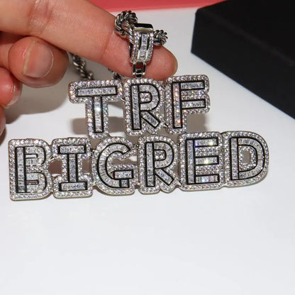 Baguette Block Letter Custom Name Pendant — Iced Out Capital Letters