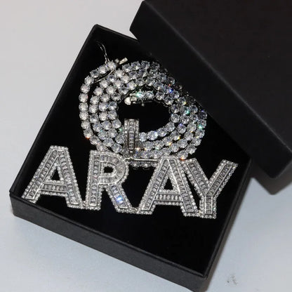 Baguette Block Letter Custom Name Pendant — Iced Out Capital Letters