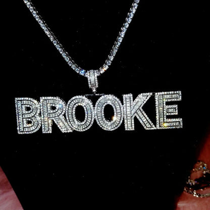 Baguette Block Letter Custom Name Pendant — Iced Out Capital Letters