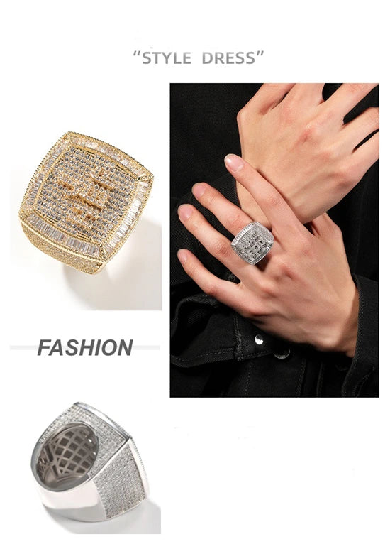 Custom Hip Hop Gemstone Nameplate Ring – 2 to 6 Letters – US Sizes 6–11
