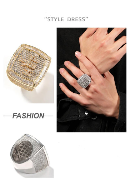 Custom Iced Out Nameplate Ring — Engraved Letters on Championship-Style Face