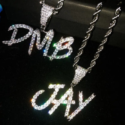 Brush Graffiti Script Custom Name Pendant — Pavé Iced Out Letters