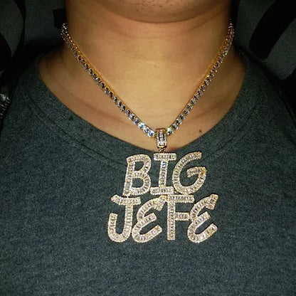 Borderless Baguette Block Custom Name Pendant — No Frame Edge-to-Edge Ice