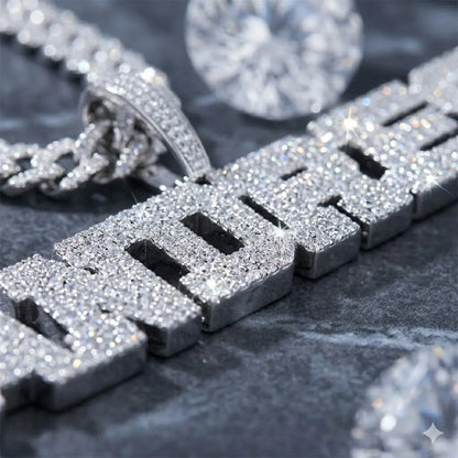 Micro-Pave Block Custom Name Pendant — Single or Multi-Line Layout