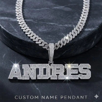 Micro-Pave Block Custom Name Pendant — Single or Multi-Line Layout