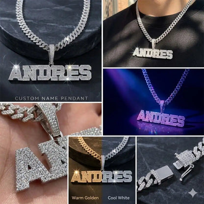 Micro-Pave Block Custom Name Pendant — Single or Multi-Line Layout