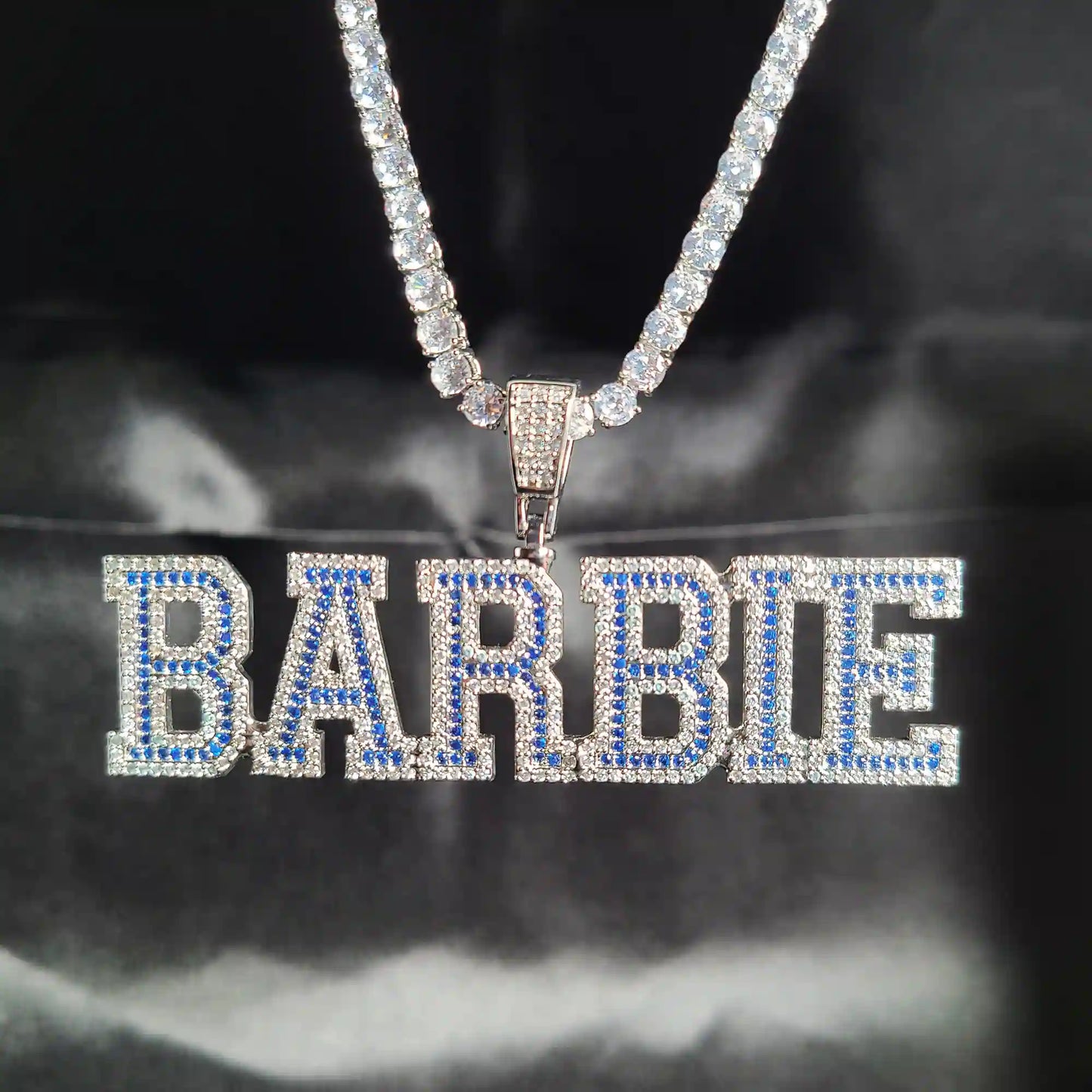 Ice blue diamonds personalized pendant